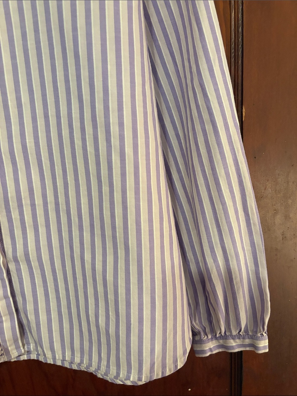LOFT Lavender & White Striped Ruffle-Front Blouse - Picture 5 of 8